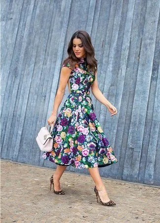 Navy Cap Sleeve Midi Floral Dress