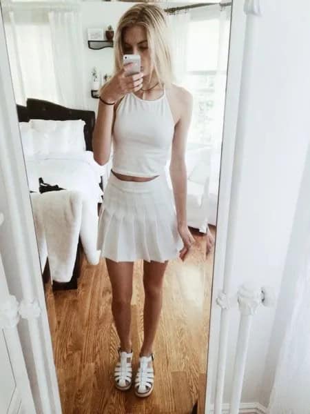 All White Outfit with Crop Top & Mini Skirt