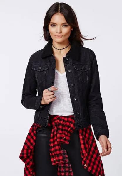 Wear with Black Skinny Jeans with Tie-around-waist Plaid Shirt