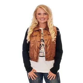 Metallic Vest with Black and White Graphic Long Sleeve T Shirt