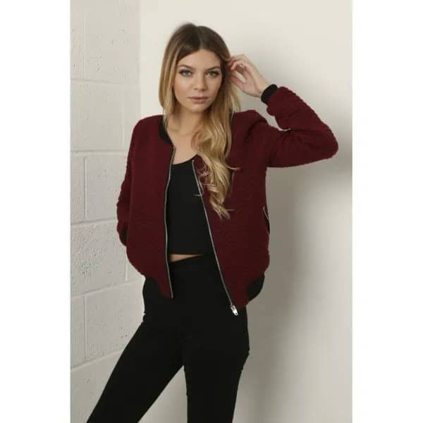 Maroon Bomber Jacket with All-Black Outfit