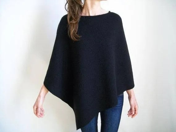 Black Wool Poncho with Blue Skinny Jeans