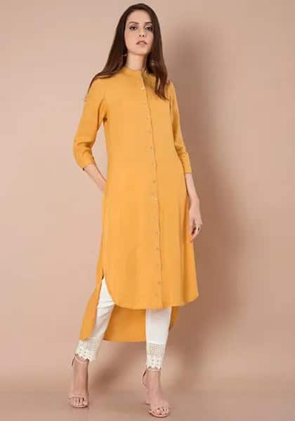 Yellow Maxi High Low Shirt Dress with White Pants