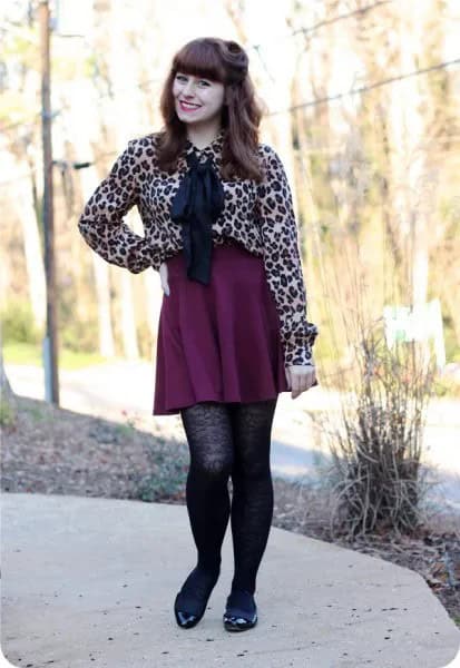 Wear with Black Pleated Skater Mini Skirt & Patterned Stockings