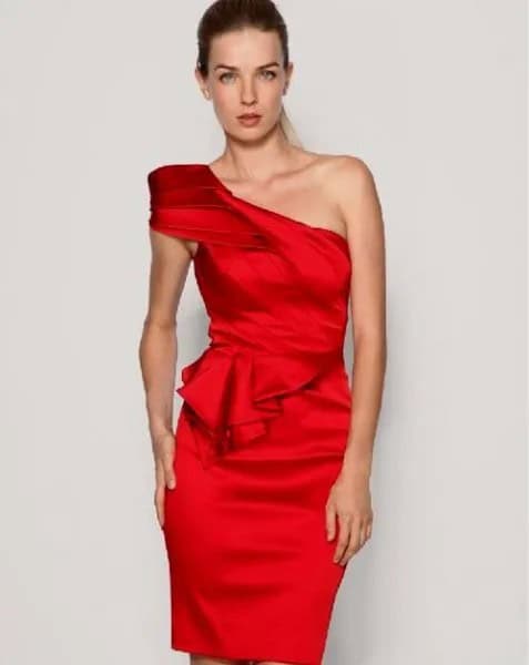 Red Puff Shoulder Ruffle Boydcon Dress