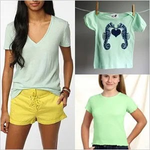 Mint V Neck T Shirt with Yellow Mini Shorts