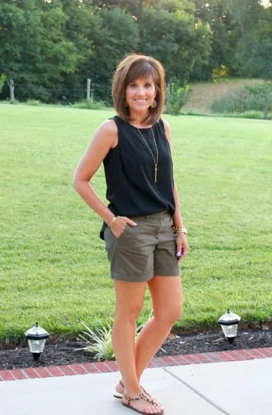 Black Tank Top with Green Mini Shorts