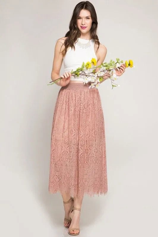 Dust Rose Lace Midi Skirt