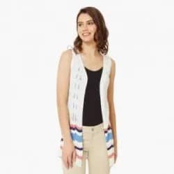 White Sleeveless Shrug with Color Block Details