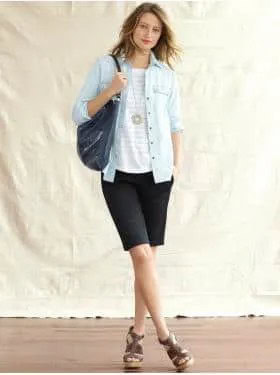 Light Blue Boyfriend Shirt with Black Shorts