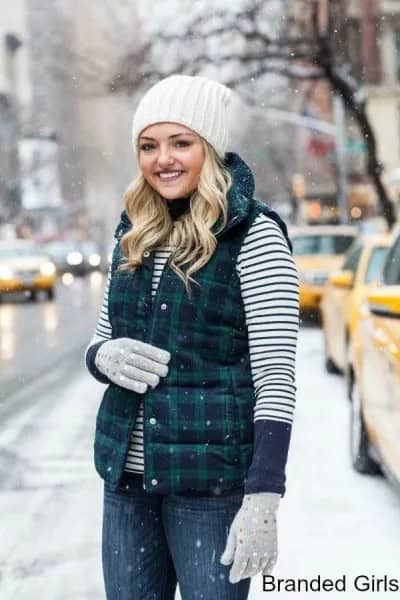 Navy and Green Plaid Vest with Striped Tee