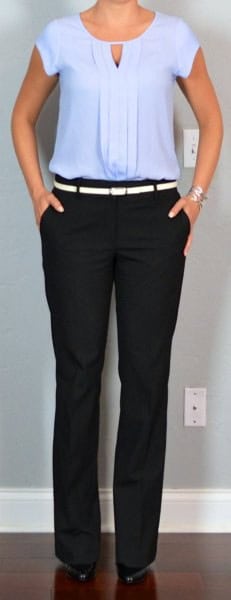 Pleated Blouse with Black Chinos & White Belt