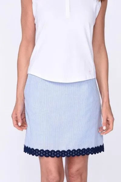 White Sleeveless Top with Blue Scalloped Hem Skort