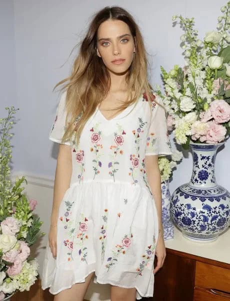 White Skater Mini Embroidered Dress