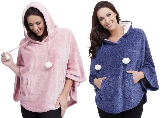 Pink Hooded Fleece Poncho with Black Skinny Jeans