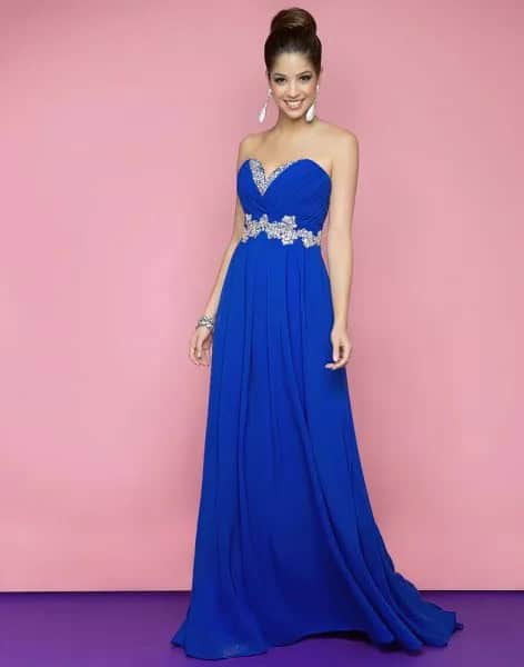 Royal Blue Sweetheart Neckline Belted Fit and Flare Long Dress