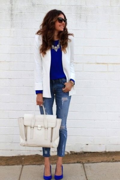 Wear with Blue Chiffon Blouse & White Blazer