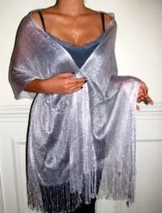 Silver Silk Shawl with Navy Lace Mini Dress