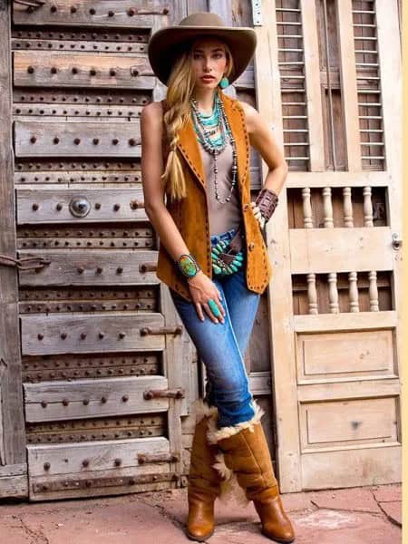 Wear with Camel Vest, Jeans & Knee High Boots