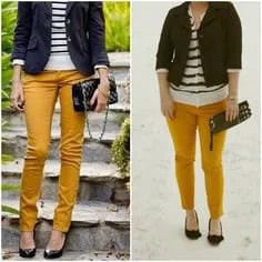 Black Blazer with Striped Sweater & Mustard Yellow Slim Fit Pants