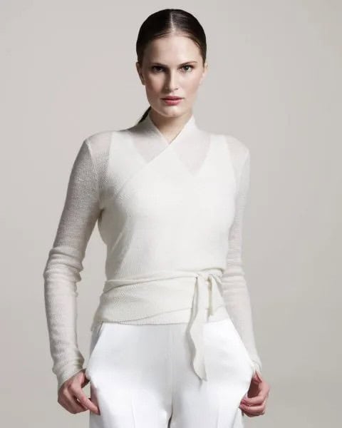 White Semi-Sheer Belted Sweater Over Tank Top