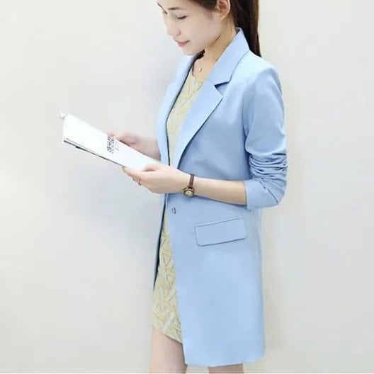 Light Blue Longline Blazer with Blush Pink Lace Mini Dress