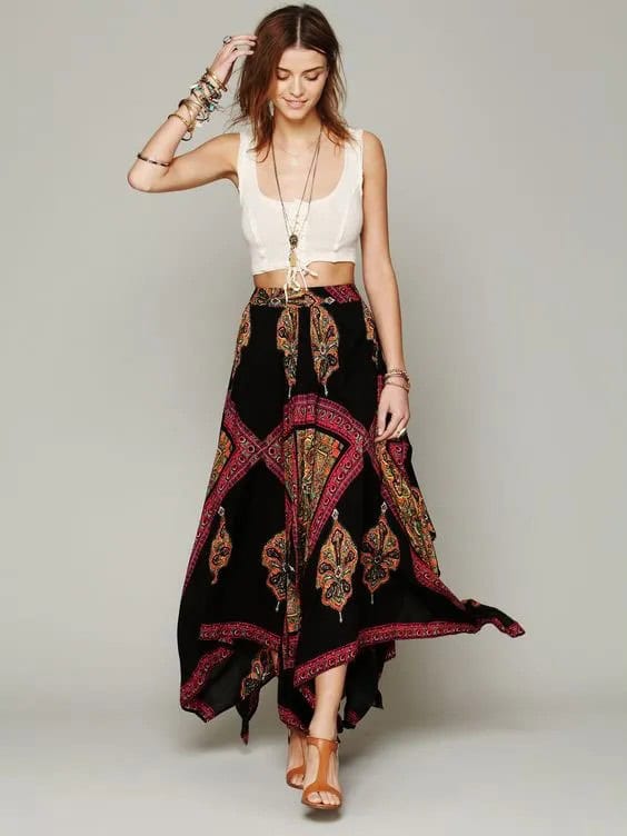 High Waisted Hippie Maxi Skirt