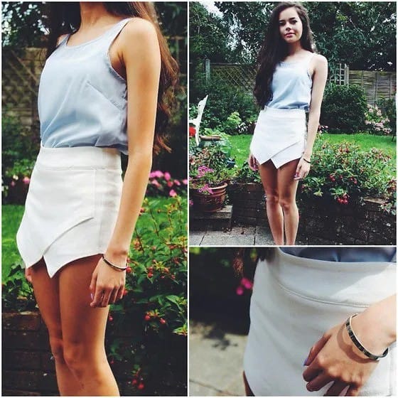 Grey Scoop Neck Tank Top with White Mini Envelope Skirt