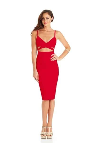 Spaghetti Strap Cutout Waist Bodycon Dress