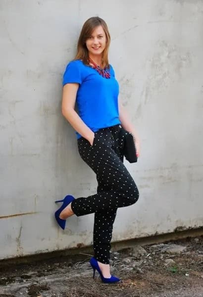 Royal Blue T Shirt with Polka Dot Pants