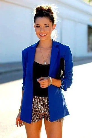 Gold Mini Shorts with Royal Blue Blazer