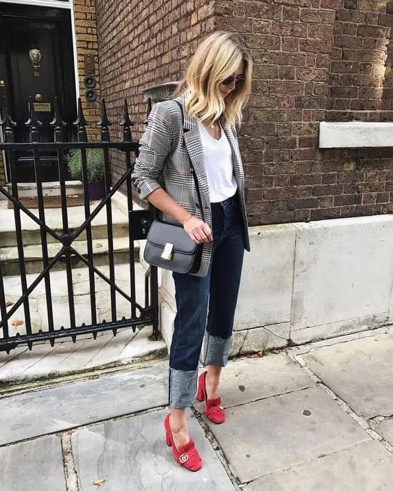 Plaids & Red Suede Heels