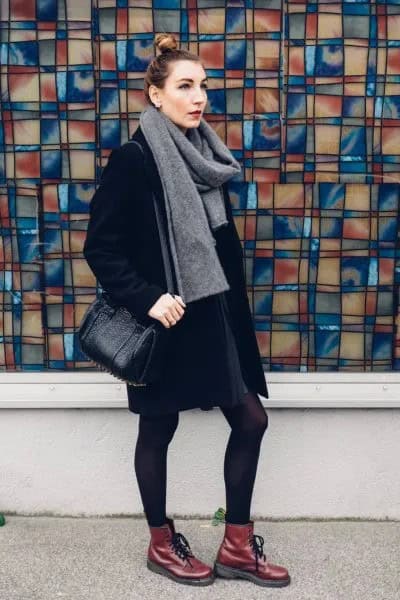 Grey Cashmere Scarf with All-Black Outfit