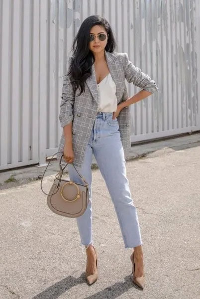 Wear with White Deep V Neck Vest Top & Mom Jeans