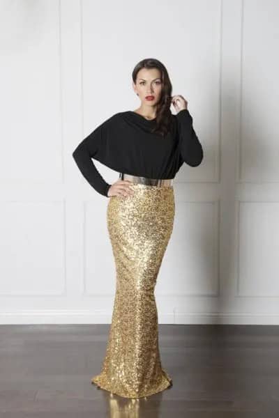 Black Top with Gold Sequin Mermaid Skirt