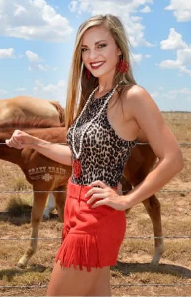 Leopard Print Vest Top with Red Fringe Shorts