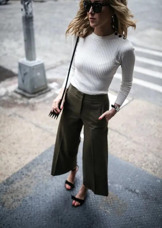 Olive Cropped Wide Leg Pants