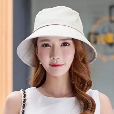 Bucket Hat with White Sleeveless Shift Mini Dress