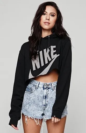 Black Printed Hoodie with Denim Shorts