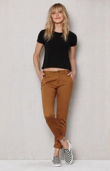 Tan Chinos with Black Cropped Tee