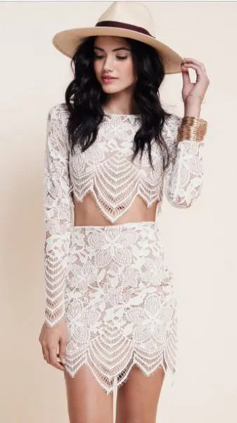 Two-Piece White Lace Dress