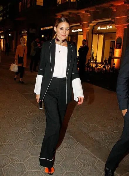 Black Half Sleeve Blazer with White Blouse & Wide Leg Pants