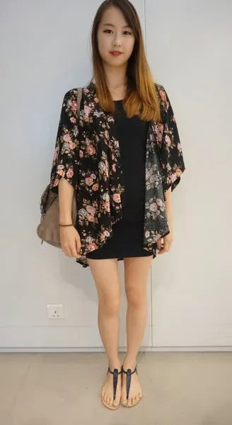 Black Kimono Sweater with Mini Shift Dress