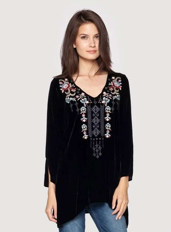 Black Velvet Tunic with Embroidery