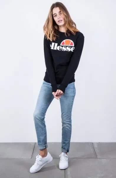 Black Printed Sweatshirt with Cuffed Skinny Jeans