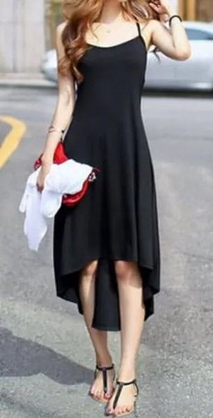 Black High Low Midi Sundress with Sandals