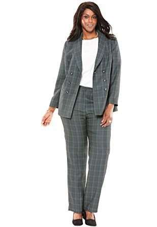 Grey Plaid Double Breasted Suit with White Top