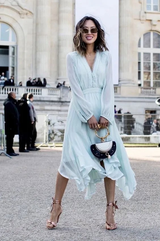 Blue and White Ruffle Maxi Dress