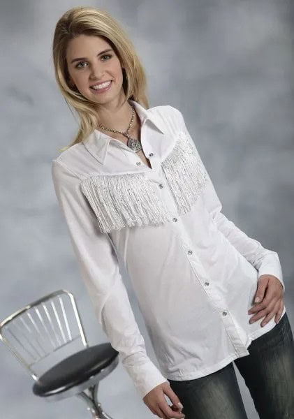 White Slim Fit Fringe Shirt with Jeans