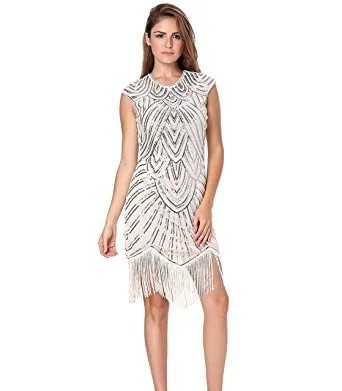 White and Silver Sequin Sleeveless Mini Dress